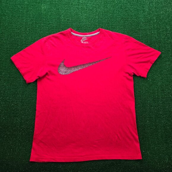Nike Tshirt Mens Large Red Swoosh Big Logo Regular Fit Casual Athletic Running - Picture 1 of 10